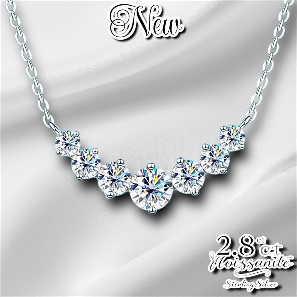 New 2.8ct Moissanite Sterling Silver Necklace with GRA and Certificate